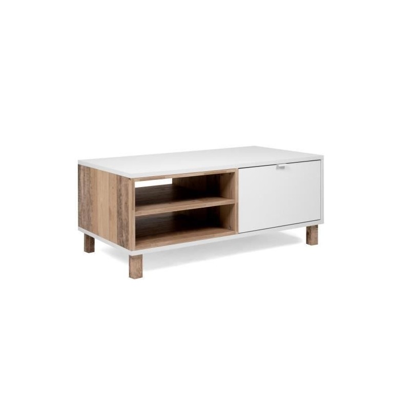 Table Basse 1 porte - Blanc - L 110 x P 60 x H 42,5 cm - MENORCA