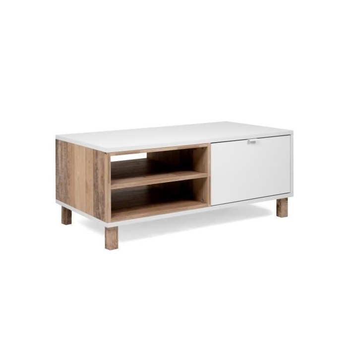 Table Basse 1 porte - Blanc - L 110 x P 60 x H 42,5 cm - MENORCA