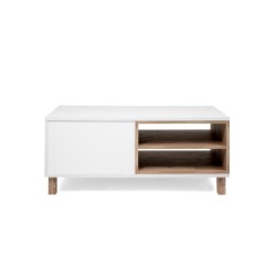 Table Basse 1 porte - Blanc - L 110 x P 60 x H 42,5 cm - MENORCA