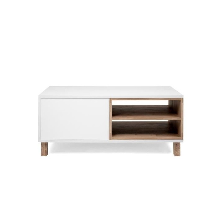 Table Basse 1 porte - Blanc - L 110 x P 60 x H 42,5 cm - MENORCA