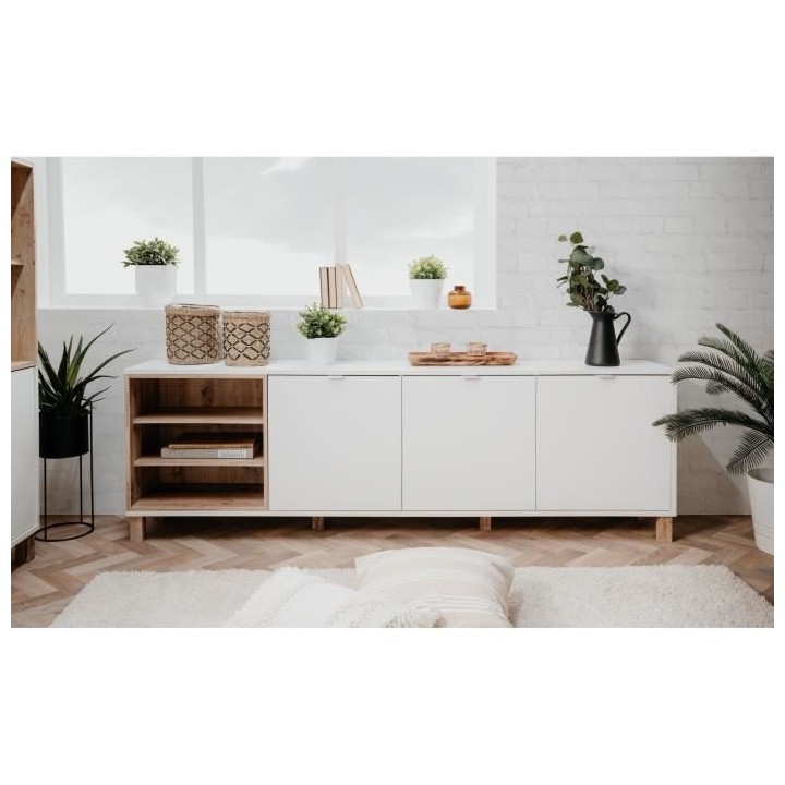 Enfilade - Blanc - Scandinave - 3 portes - MENORCA - L 200 x P 35 x H