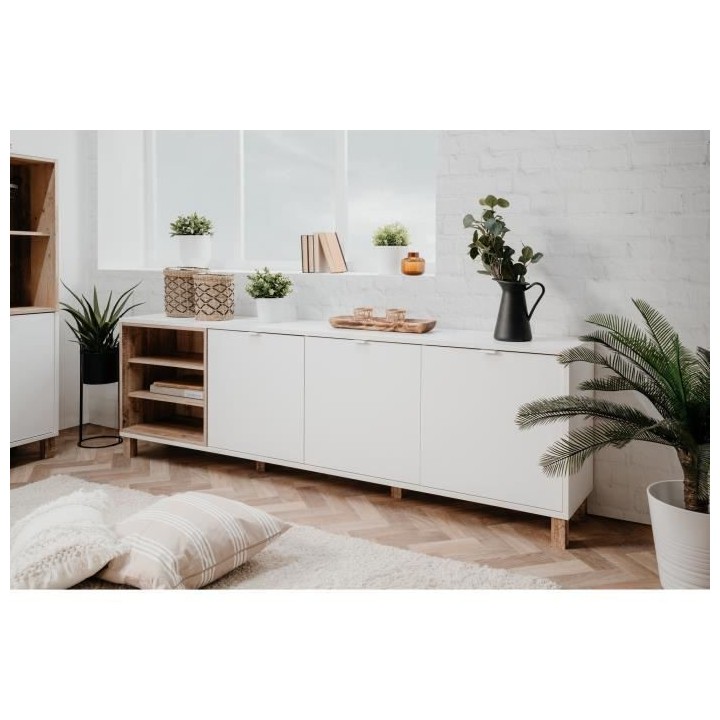 Enfilade - Blanc - Scandinave - 3 portes - MENORCA - L 200 x P 35 x H