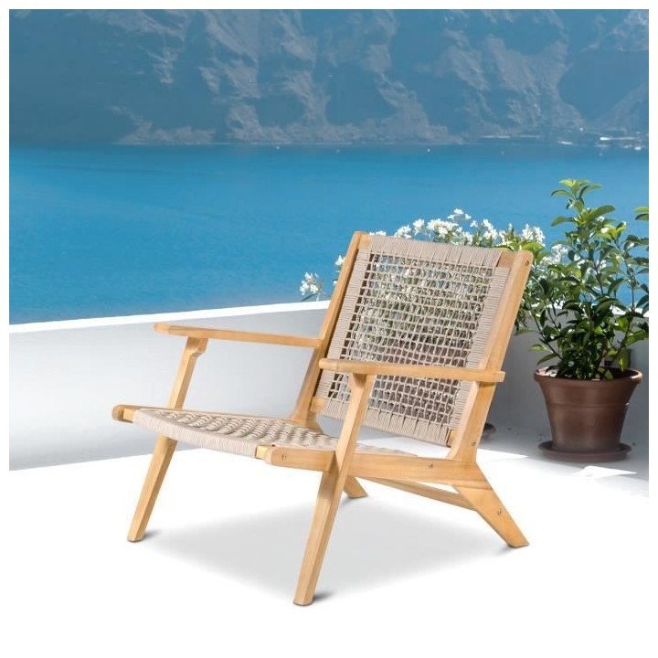 Fauteuil bas en bois d'Acacia FSC et en résine tressée - 1 personne