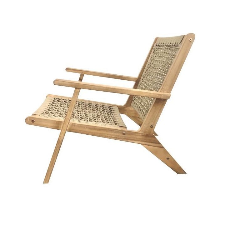 Fauteuil bas en bois d'Acacia FSC et en résine tressée - 1 personne