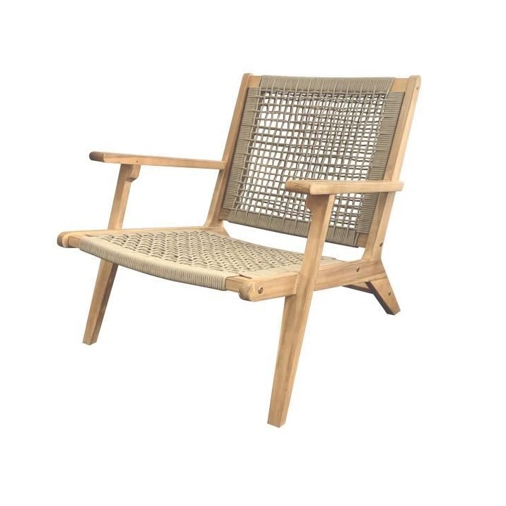 Fauteuil bas en bois d'Acacia FSC et en résine tressée - 1 personne