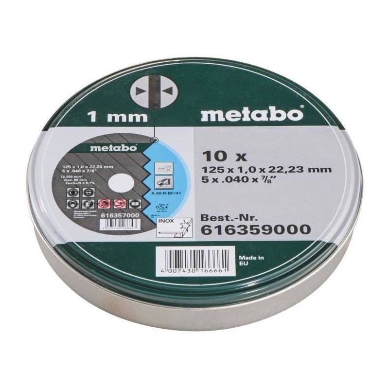 METABO Coffret métal de 10 meules en inox pour meuleuse