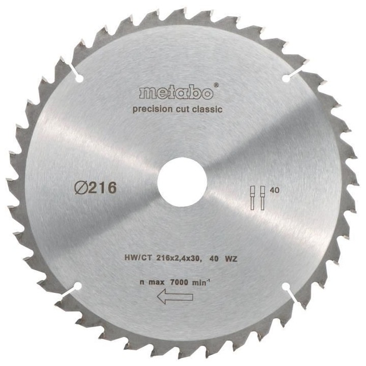 Metabo Lame de scie circulaire HW/CT 216 x 30 x 2,4/1,8
