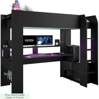 Lit mezzanine combiné enfant LED Gamer ONLINE - 90 x 200 cm - Noir ma