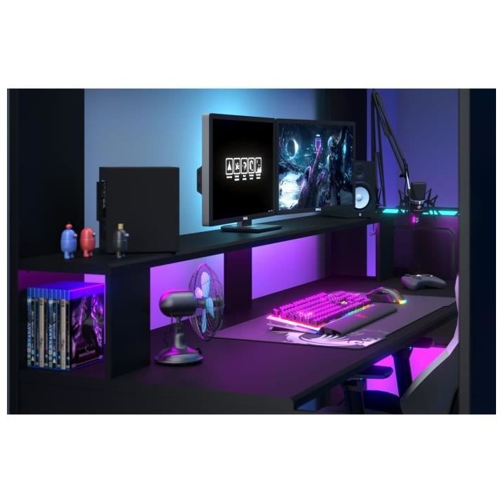 Lit mezzanine combiné enfant LED Gamer ONLINE - 90 x 200 cm - Noir ma