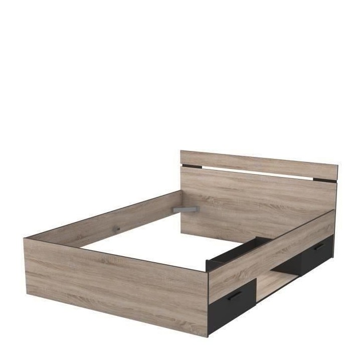 DEMEYERE Michigan Lit adulte 140x190 cm - 2 tiroirs et 1 niche - Indus
