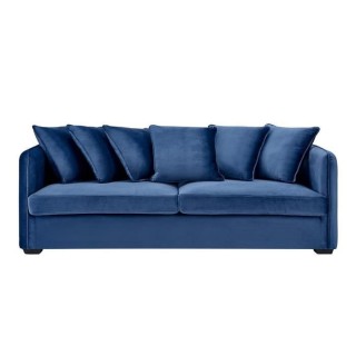 Canapé fixe 3 places - Velours bleu - COLOMBE - L 202 x P 82 x H 95 c