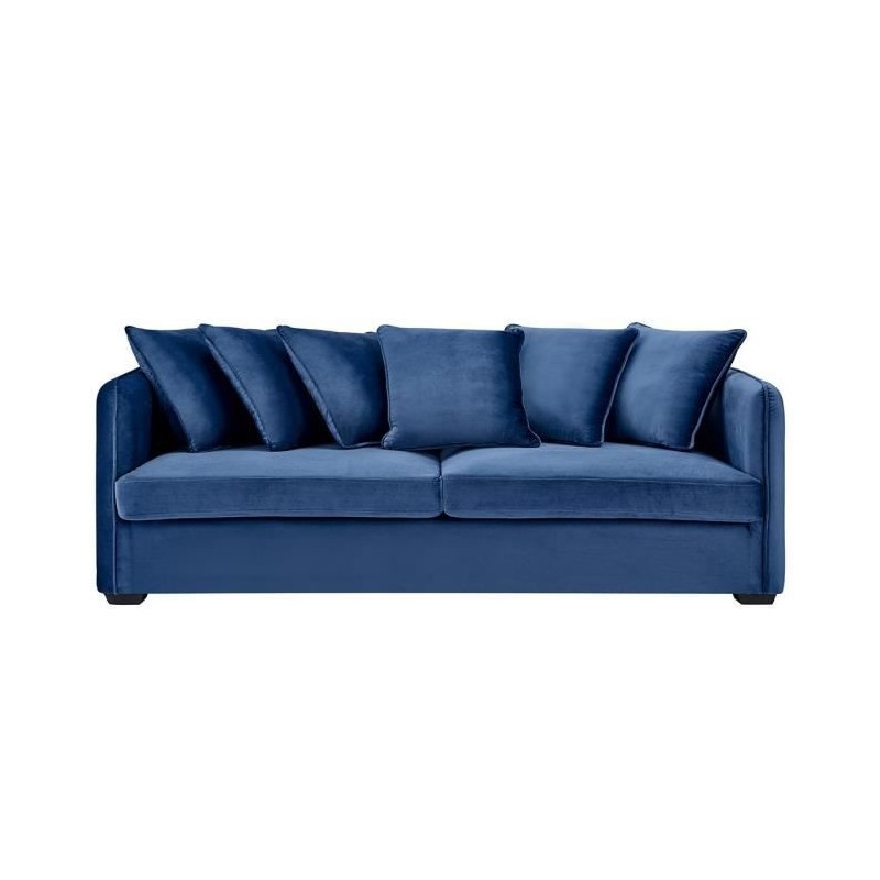 Canapé fixe 3 places - Velours bleu - COLOMBE - L 202 x P 82 x H 95 cm