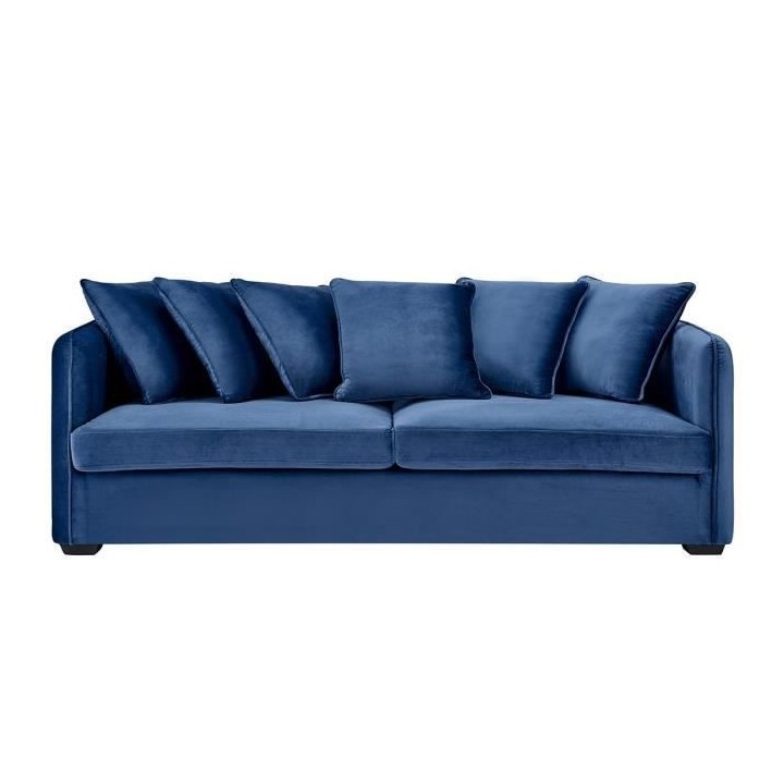 Canapé fixe 3 places - Velours bleu - COLOMBE - L 202 x P 82 x H 95 c
