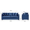 Canapé fixe 3 places - Velours bleu - COLOMBE - L 202 x P 82 x H 95 cm