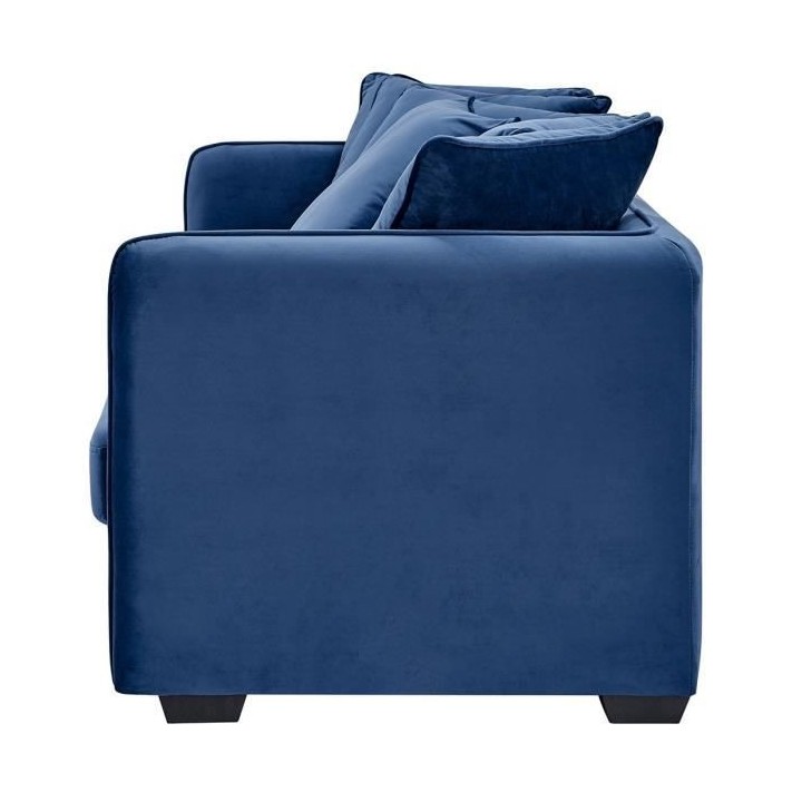 Canapé fixe 3 places - Velours bleu - COLOMBE - L 202 x P 82 x H 95 c