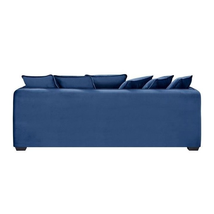 Canapé fixe 3 places - Velours bleu - COLOMBE - L 202 x P 82 x H 95 c