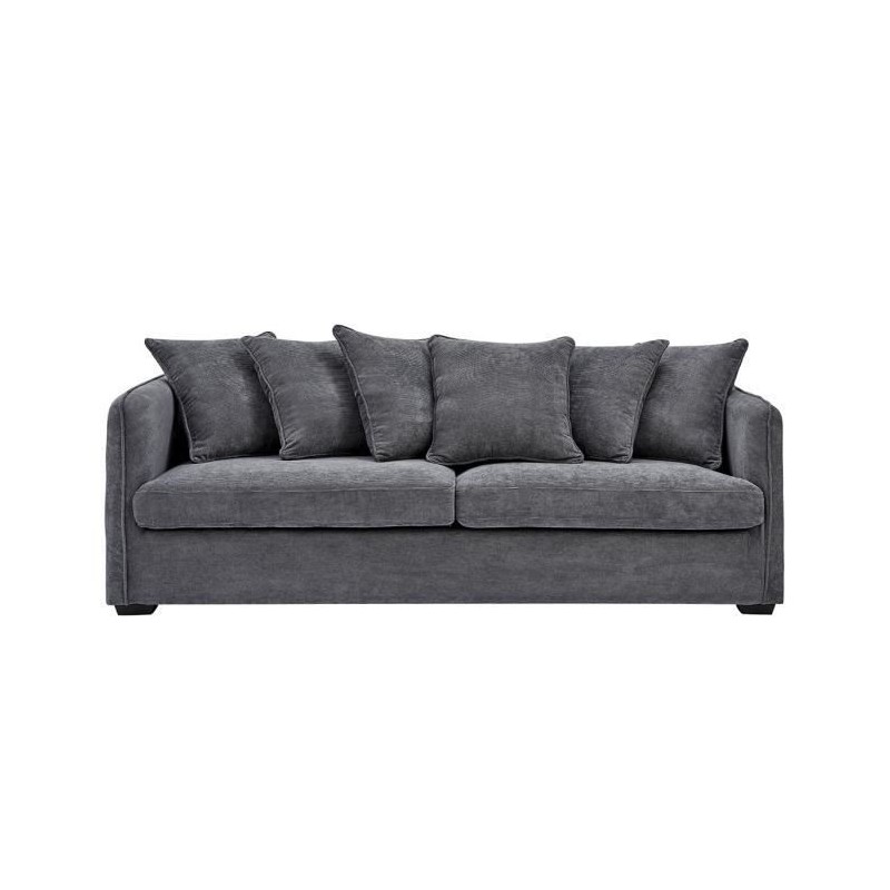 Canapé fixe 3 places - Velours gris - Contemporain - L 202 x P 82 x H 95 cm - COLOMBE