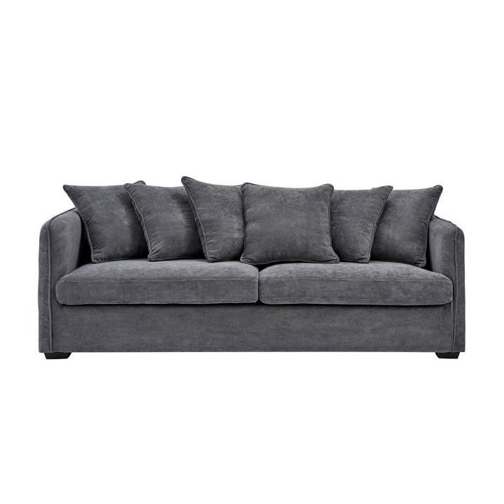 Canapé fixe 3 places - Velours gris - Contemporain - L 202 x P 82 x H