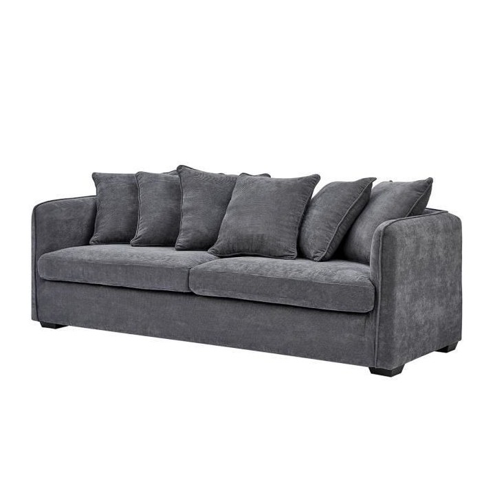Canapé fixe 3 places - Velours gris - Contemporain - L 202 x P 82 x H