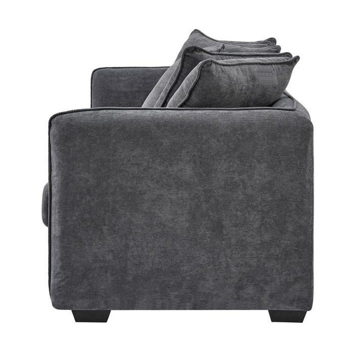 Canapé fixe 3 places - Velours gris - Contemporain - L 202 x P 82 x H