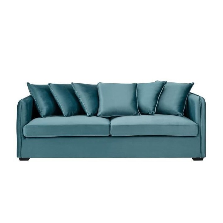 Canapé fixe 3 places - Velours vert - L 202 x P 82 x H 95 cm - COLOMB