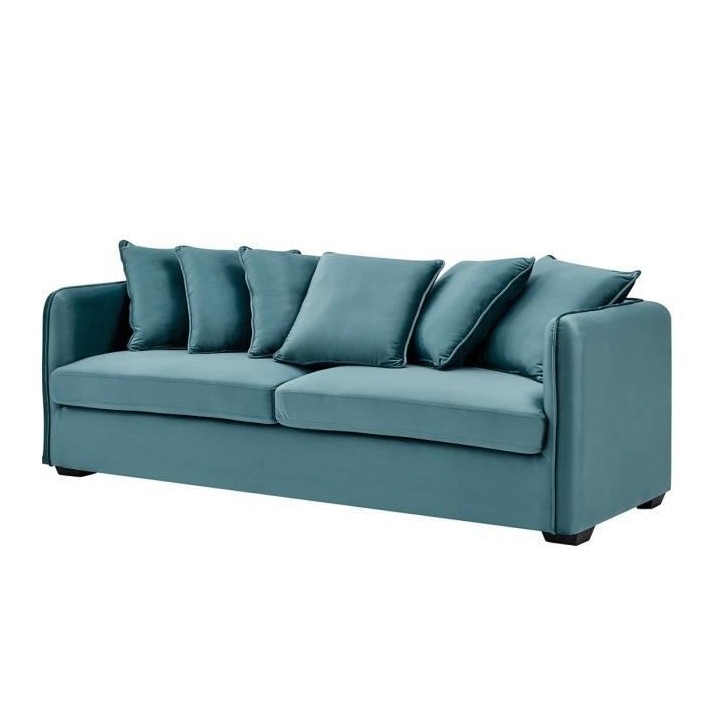 Canapé fixe 3 places - Velours vert - L 202 x P 82 x H 95 cm - COLOMB