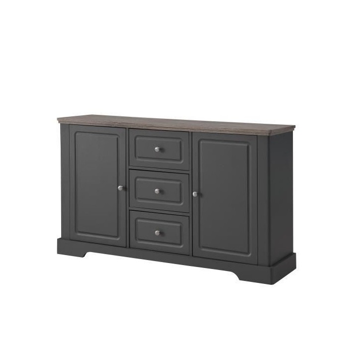 Buffet bas - Gris mat et plateau décor bois - Classique - DESSY - L 1