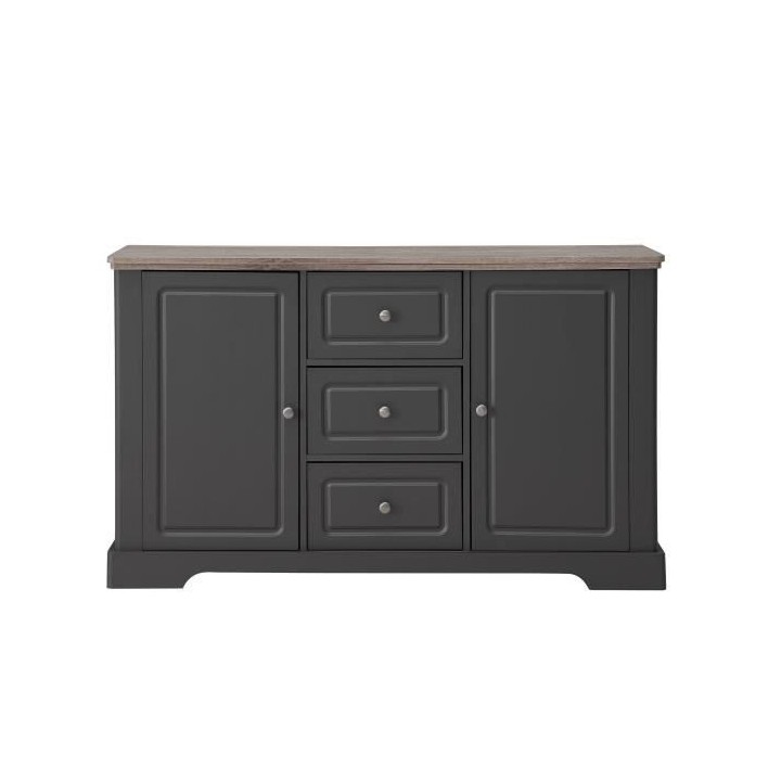 Buffet bas - Gris mat et plateau décor bois - Classique - DESSY - L 1