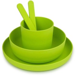 MILL'O BÉBÉ - SET Couverts ( CUILLERE, FOURCHETTE) 100% BIOSOURCÉE ET BIODÉGRADABLE - SANS BPA - MICRO-ONDABLE - VERT Avec P