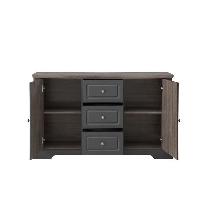 Buffet bas - Gris mat et plateau décor bois - Classique - DESSY - L 1