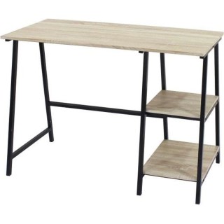 MILTON Bureau en métal 2 tablettes - Décor chene et noir - L 105 x P