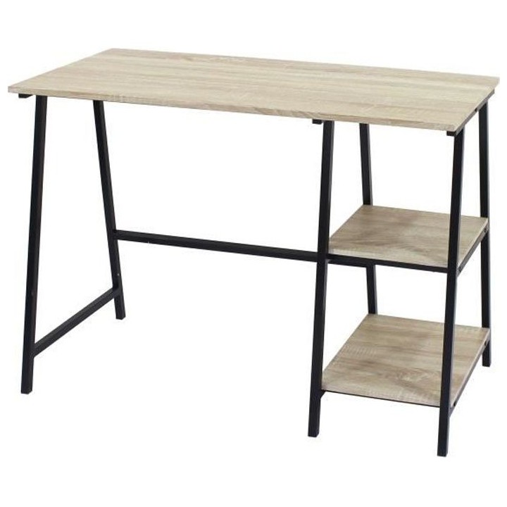 MILTON Bureau en métal 2 tablettes - Décor chene et noir - L 105 x P