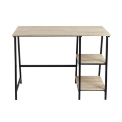 MILTON Bureau en métal 2 tablettes - Décor chene et noir - L 105 x P 47 x H 75 cm