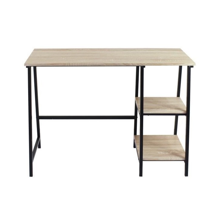 MILTON Bureau en métal 2 tablettes - Décor chene et noir - L 105 x P