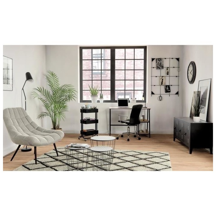 MILTON Bureau en métal 2 tablettes - Décor chene et noir - L 105 x P