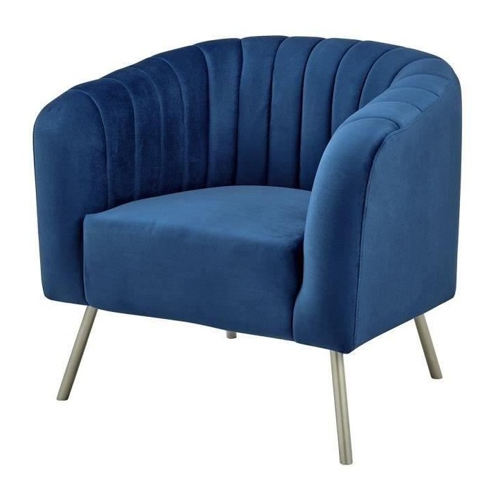 Fauteuil en Velours Emeraude - Pieds en bois naturel - L 79 x P 70 x H