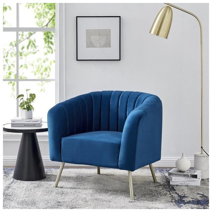 Fauteuil en Velours Emeraude - Pieds en bois naturel - L 79 x P 70 x H