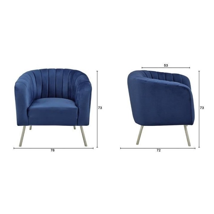 Fauteuil en Velours Emeraude - Pieds en bois naturel - L 79 x P 70 x H