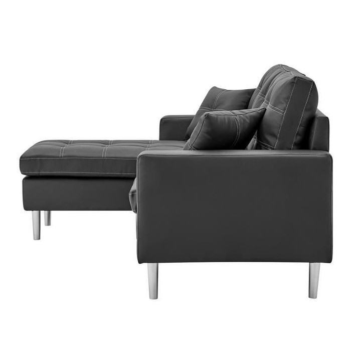 Canapé d'angle reversible - Cuir noir et gris - Pieds métal - L 194