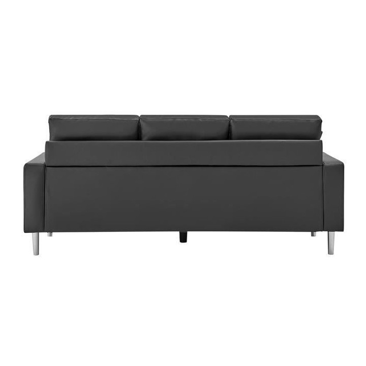 Canapé d'angle reversible - Cuir noir et gris - Pieds métal - L 194