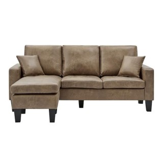 Canapé d'angle reversible - Cuir marron - L 194 x P 139 x H 83 cm - N