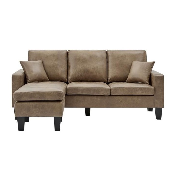 Canapé d'angle reversible - Cuir marron - L 194 x P 139 x H 83 cm - N