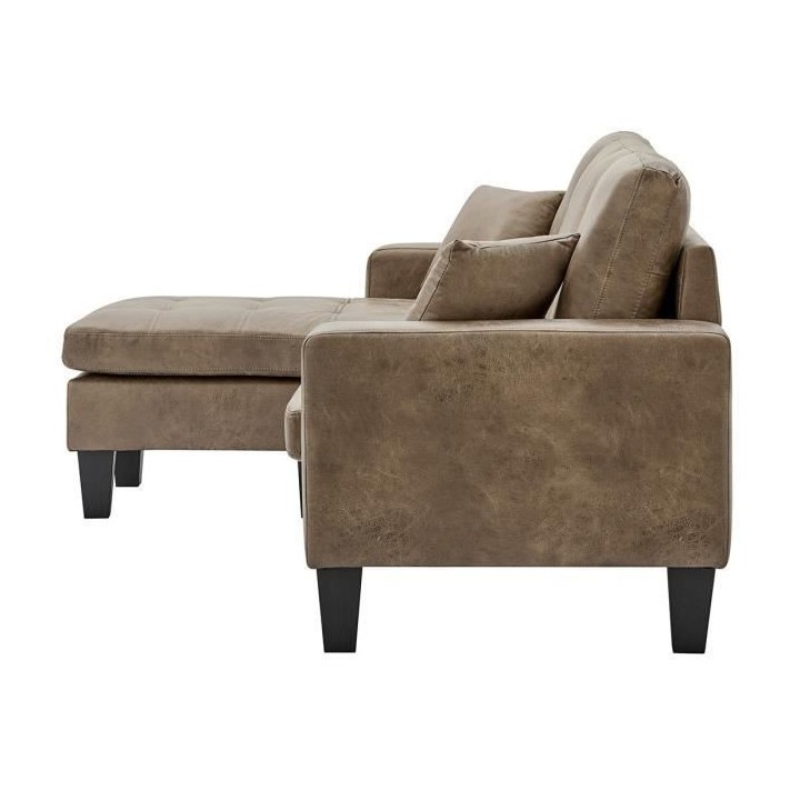 Canapé d'angle reversible - Cuir marron - L 194 x P 139 x H 83 cm - N