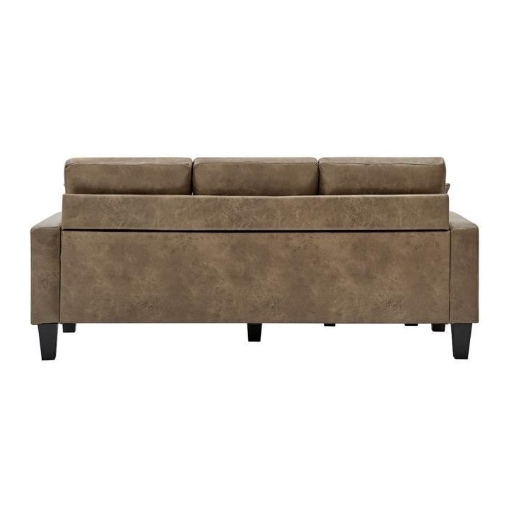 Canapé d'angle reversible - Cuir marron - L 194 x P 139 x H 83 cm - N