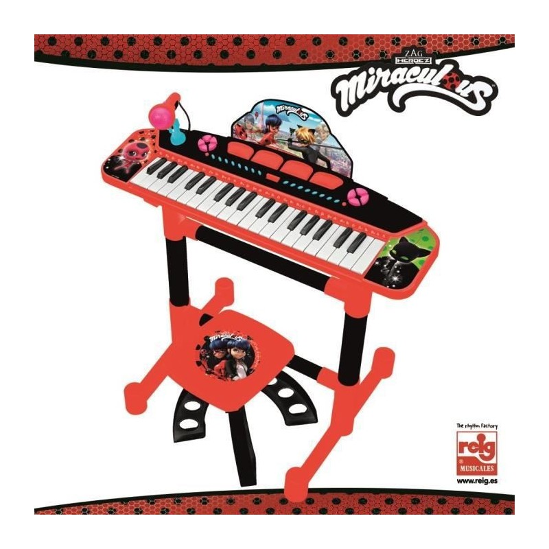 MIRACULOUS/LADYBAG Clavier électronique - 4 effets de percussion - 8 instruments - 8 rythmes- A piles