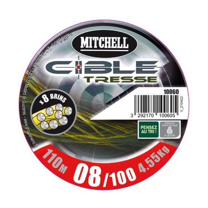 MITCHELL - Tresse jaune fluo - 8 brins - 110 m - 10/100