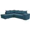 Canapé angle convertible réversible 7 places MITCHELL - Coffre, 2 poufs, prise 2 ports USB - Tissu Bleu L 247 x P 205 x H 91 c