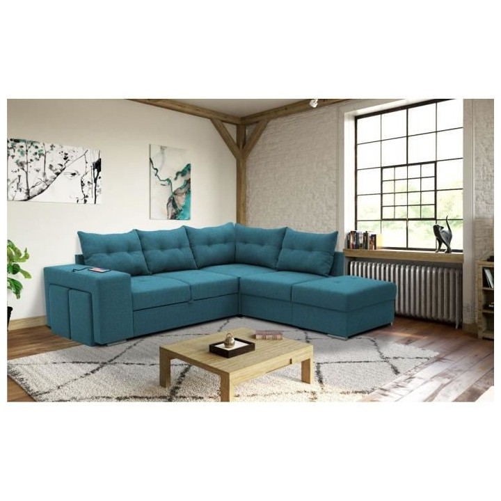 Canapé angle convertible réversible 7 places MITCHELL - Coffre, 2 po