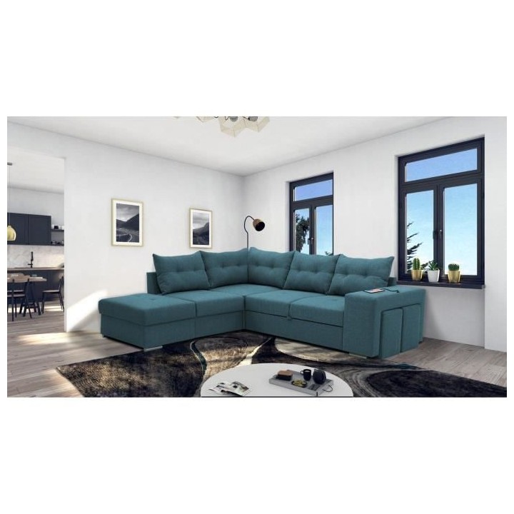 Canapé angle convertible réversible 7 places MITCHELL - Coffre, 2 po