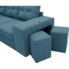 Canapé angle convertible réversible 7 places MITCHELL - Coffre, 2 poufs, prise 2 ports USB - Tissu Bleu L 247 x P 205 x H 91 c